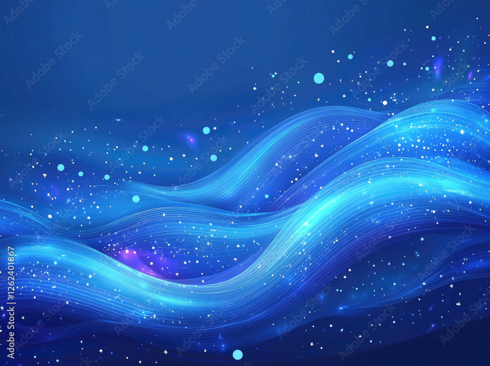Aufkleber abstract blue waves with glowing particles and sparkling lights background image