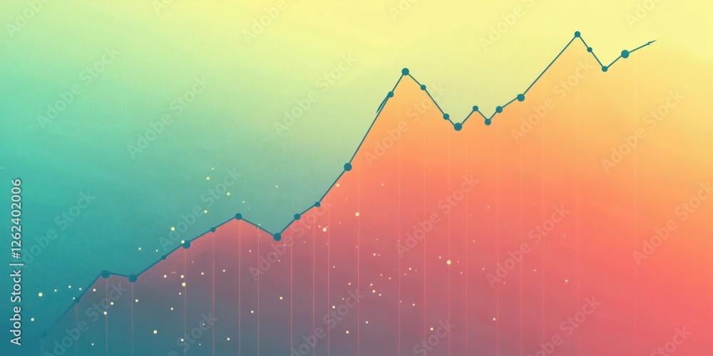 Poster data visualization of upward trend in financial metrics with colorful gradient background