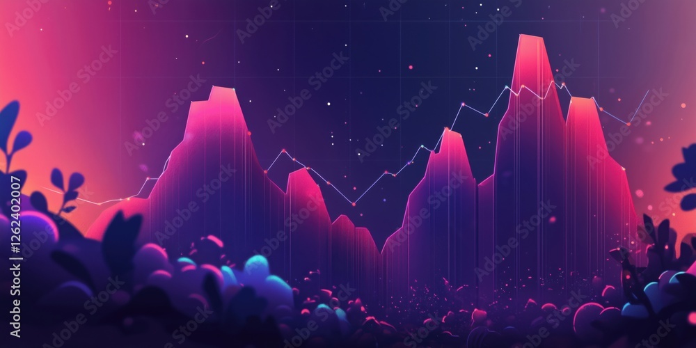 Aufkleber colorful abstract mountain landscape with data visualization and graph elements