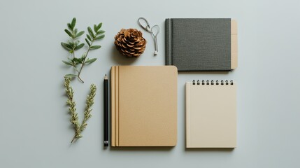 A minimalist flat lay of eco-friendly stationery and reusable notebooks. digital