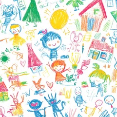 Vibrant Doodle Art of Imaginative Childlike Creativity on White Background