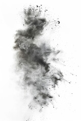 A small amount of particles, dust or powder floating in the air on a white background, viewed from above.