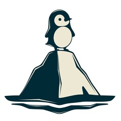 Minimalist Penguin Standing on an Iceberg Illustration
