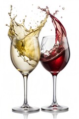glasses with splashing red wine isolated on white background