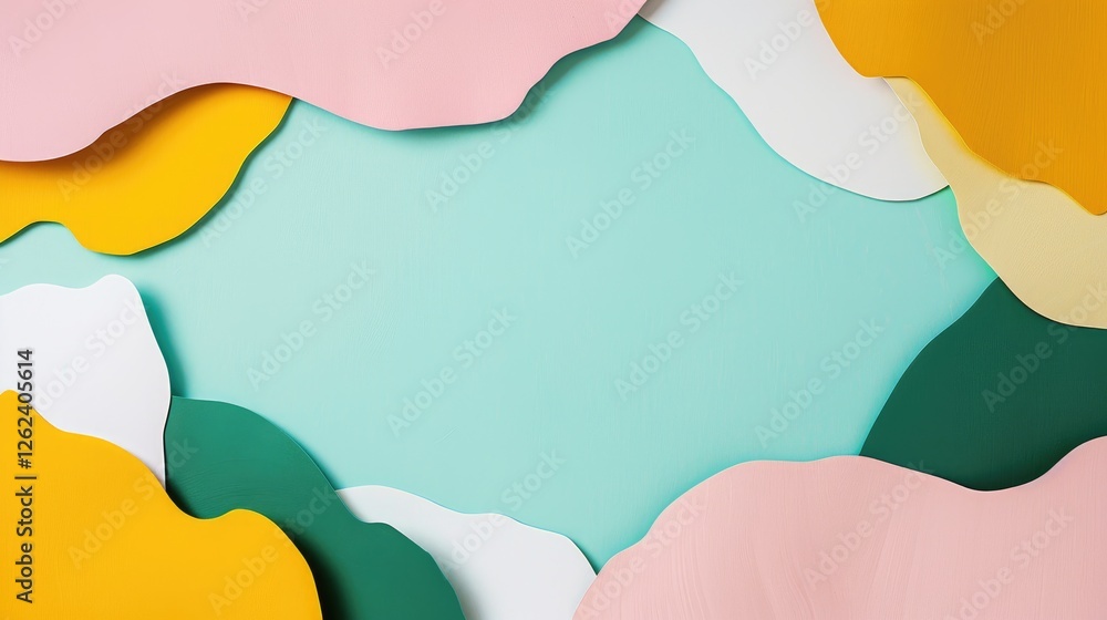 Poster a vibrant composition of overlapping colored paper shapes creates a playful and artistic frame aroun