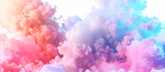 Fototapeta premium A 3D cloud of smoke is on a white backdrop, featuring pastel-colored clouds.