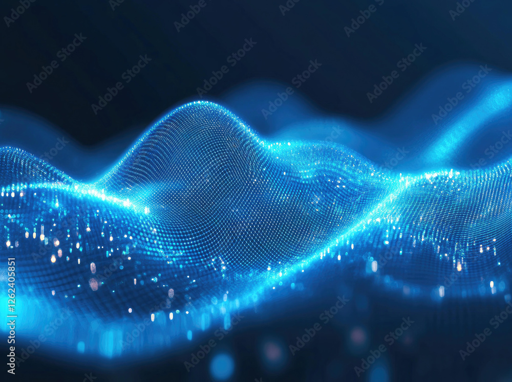 Poster abstract blue digital waveform background texture with glowing particles and network connections