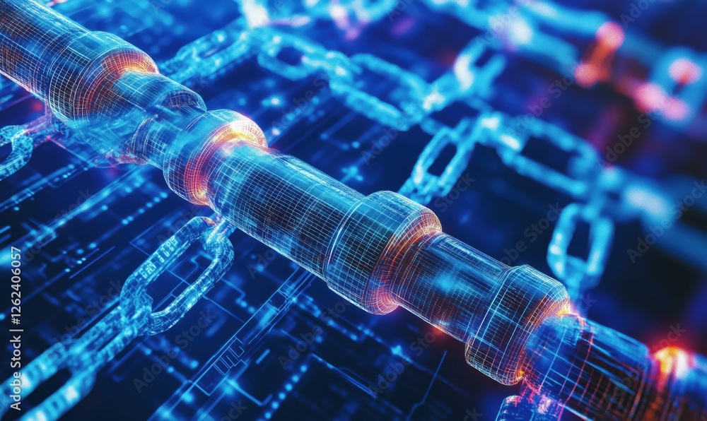 Aufkleber blockchain technology representation with glowing digital chains and data connections