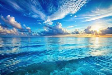 Obraz premium Serene Blue Ocean, Hazy Sky - Calm Seascape Stock Photo