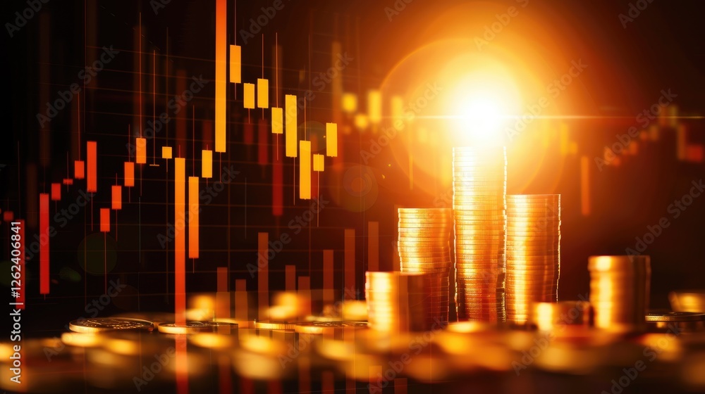 Poster a glowing stack of coins with a rising graph in the background symbolizes wealth growth and financia