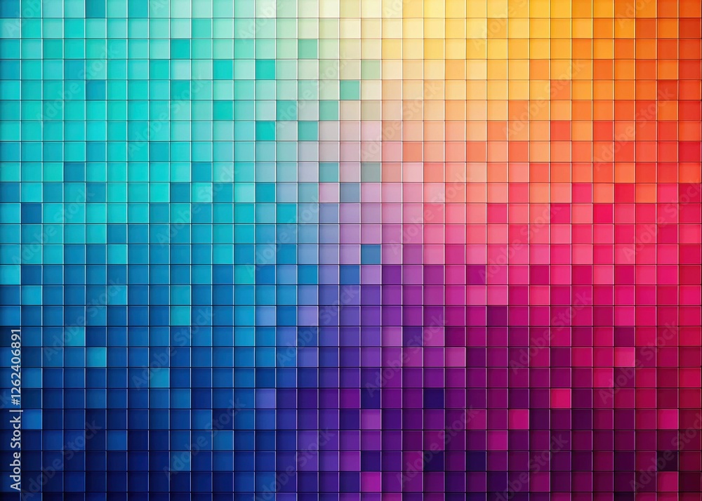 Poster Vibrant Pixel Art Gradient Background: Colorful Abstract Block Pattern Texture