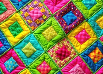 Fototapeta premium Vibrant Neon Patchwork Quilt Background Stock Photo