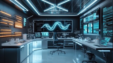 Fototapeta premium A futuristic genetics lab where researchers edit genes using CRISPR technology to study genetic disorders and develop potential cures for inherited diseases