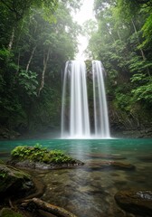 Obraz premium Tropical Waterfall Surrounded by Greenery