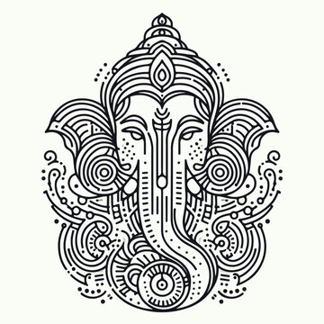 recommend clip art: Geometric Lord Ganesha: An intricately detailed line art illustration of Lord Ganesha, the Hindu god of beginnings, wisdom, and good fortune, rendered in a modern geometric style.