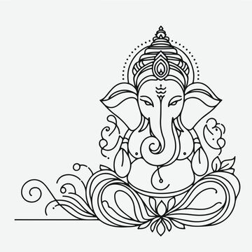 recommend clip art: Ganesha Line Art: A minimalist line art illustration of Ganesha, the Hindu god of beginnings, wisdom, and good fortune. His iconic elephant head, trunk.