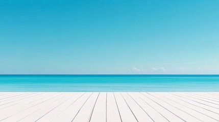 Fototapeta premium Ocean view serenity from a wooden deck on tropical beach