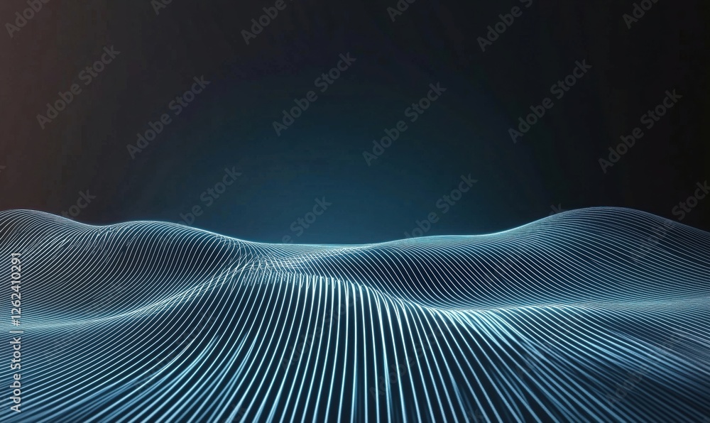 Poster abstract blue wave lines creating a digital landscape with depth and movement