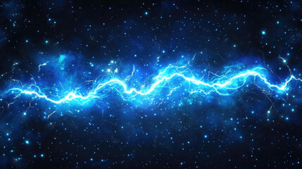Stunning Abstract Image of Blue Electric Lightning Bolts in a Starry Night Sky Background