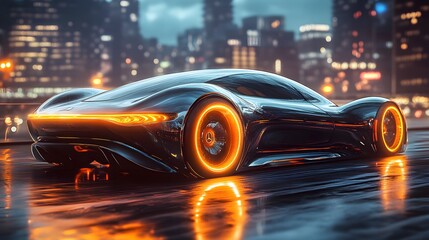 Highly detailed illustration of a futuristic concept sports car with a sleek aerodynamic design. generative ai