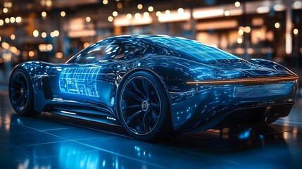 A futuristic high-tech sports car illustrated in fine detail, showcasing innovative design and engineering. generative ai