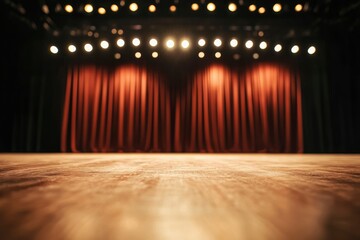 Stage with red curtains and lights Venue for theater, shows, and performances