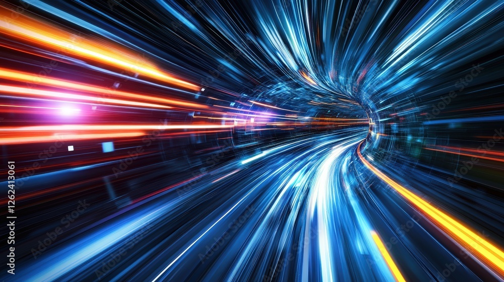 Poster a futuristic spaceship traveling near light speed, creating time dilation effects as per relativity.