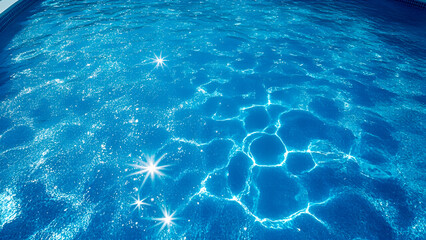 Fototapeta premium Caustic Water Background with Light Reflections. view of playing celeste waters in a swimming pool with a sparkling and changing web shaping a cheery askew background. ultra detail Generative Ai