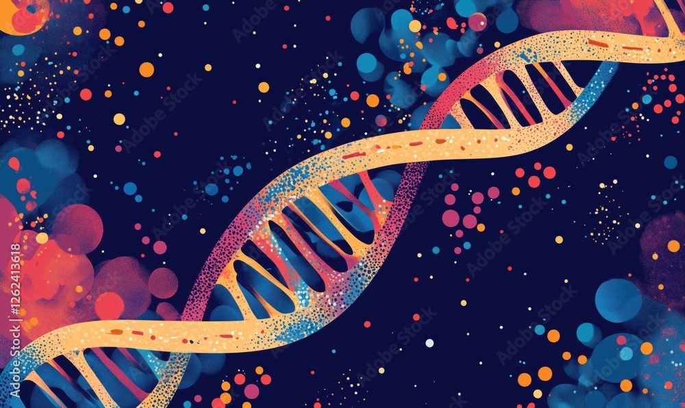Poster colorful abstract representation of dna structure with vibrant background elements
