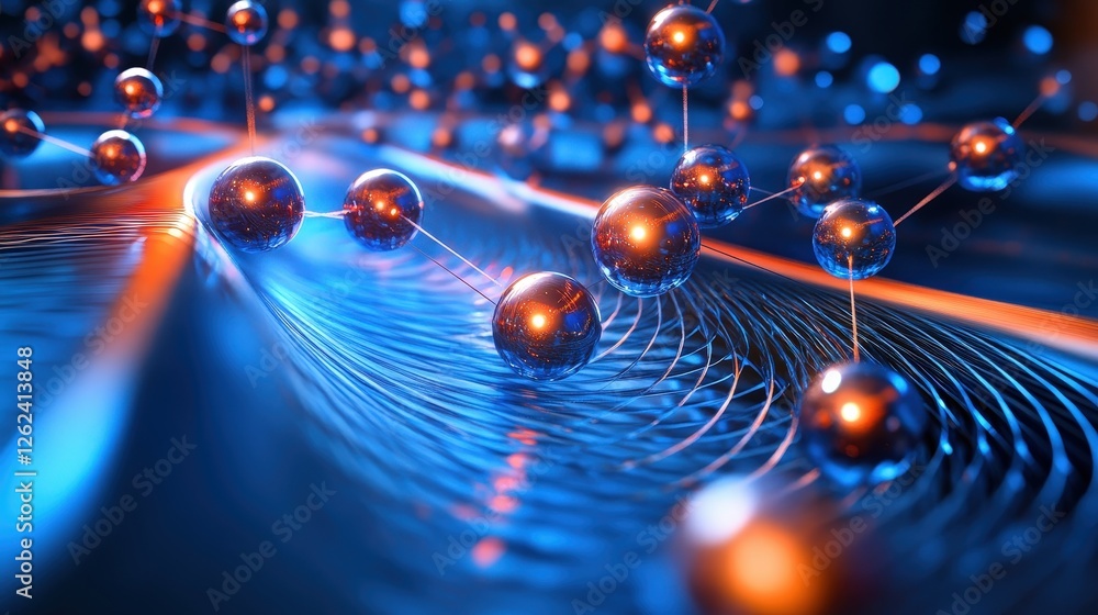 Poster a futuristic visualization of electrons being manipulated in a quantum computing experiment