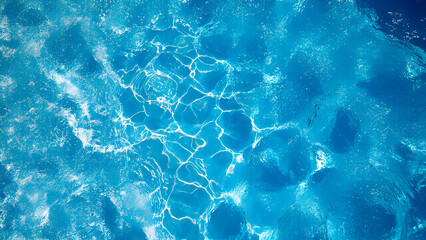 Obraz premium Caustic Water Background with Light Reflections. view of playing celeste waters in a swimming pool with a sparkling and changing web shaping a cheery askew background. ultra detail Generative Ai
