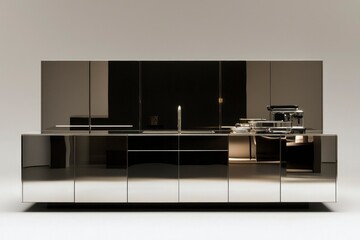 Luxurious metallic kitchen set for cooking and home design in modern architecture