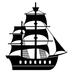 Elegant Ship Silhouette Vector Illustration Isolated on Transparent Background