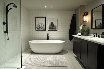Modern bathroom design featuring a freestanding tub and stylish decor in a contemporary home setting
