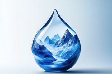 Fototapeta premium Encapsulated Serenity A Mountain Landscape Within a Water Drop