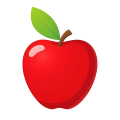 Single Red Apple with Leaf