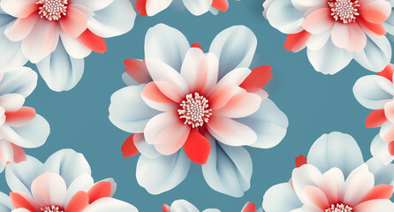 red and white flowers on a blue background, seamless pattern