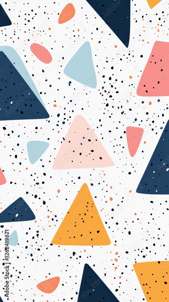 Poster trendy geometric pattern with playful shapes in soft colors on a white backdrop