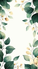 Elegant Green and Beige Eucalyptus Leaves Frame on White Background - Watercolor Botanical