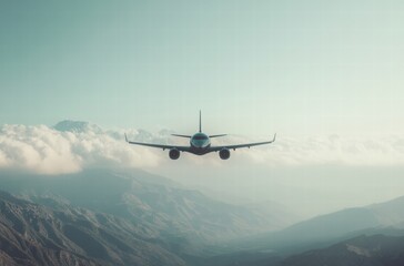 Fototapeta premium A large jet plane is flying through the sky above a mountain range
