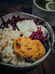 proper nutrition beets, cauliflower and falafel