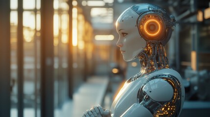 Robot wearing headphones engaged in listening to music or audio entertainment