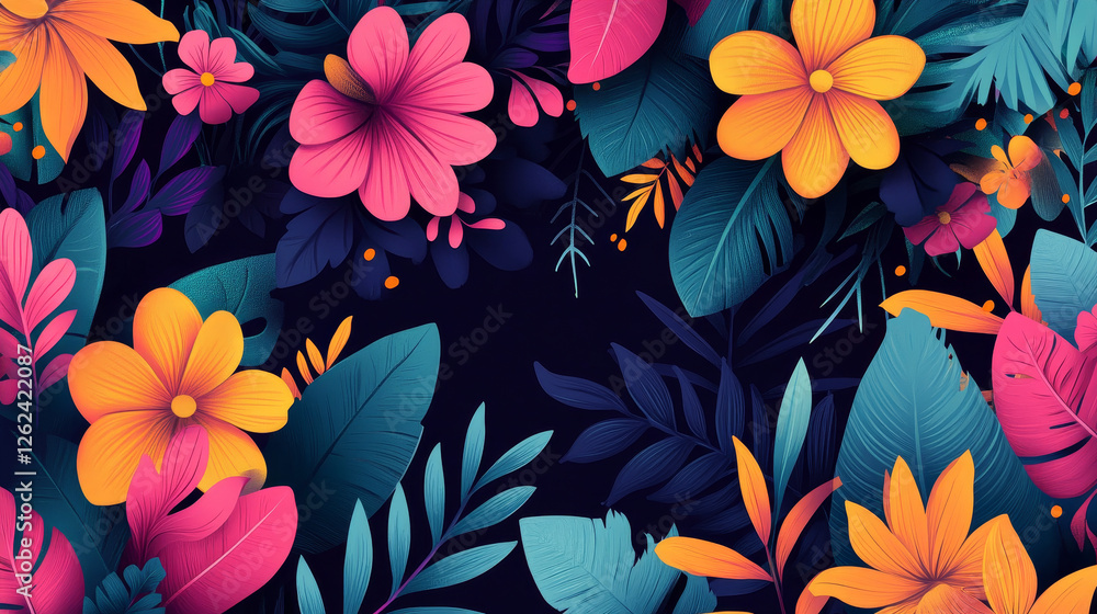Poster floral damask seamless patterns set for wallpaper or background design. vector version also availabl