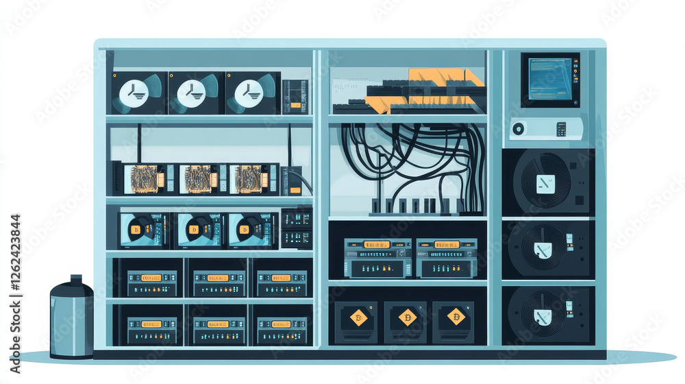 Poster bitcoin mining chain cryptocurrency data center isolated outline icon. vector square block connected