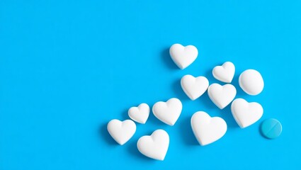 A cluster of pure white heart-shaped prescription pills