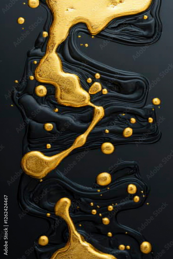 Poster gold splashes on a dark surface create modern art. decoration element usage