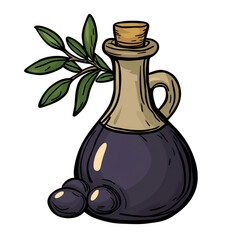 A bottle of olive oil with fresh olives, Isolated on transparent or white background cut out, Food and Culinary clip art concept