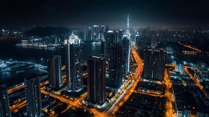 Fototapeta premium night city view Nighttime Cityscape with Illuminated