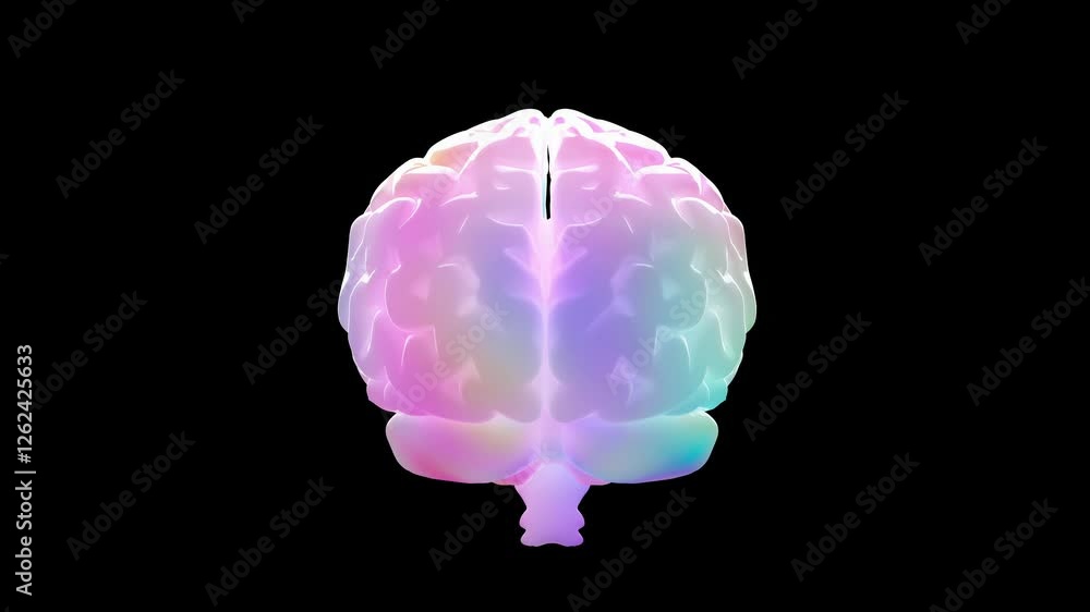 Poster brain multicolored revolve around oneself on black background and alpha channel. happy brain or crea