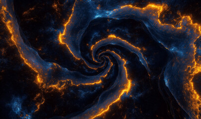 Obraz premium Glowing fractal patterns with warm amber and cobalt blues, illuminating intricate and dynamic designs